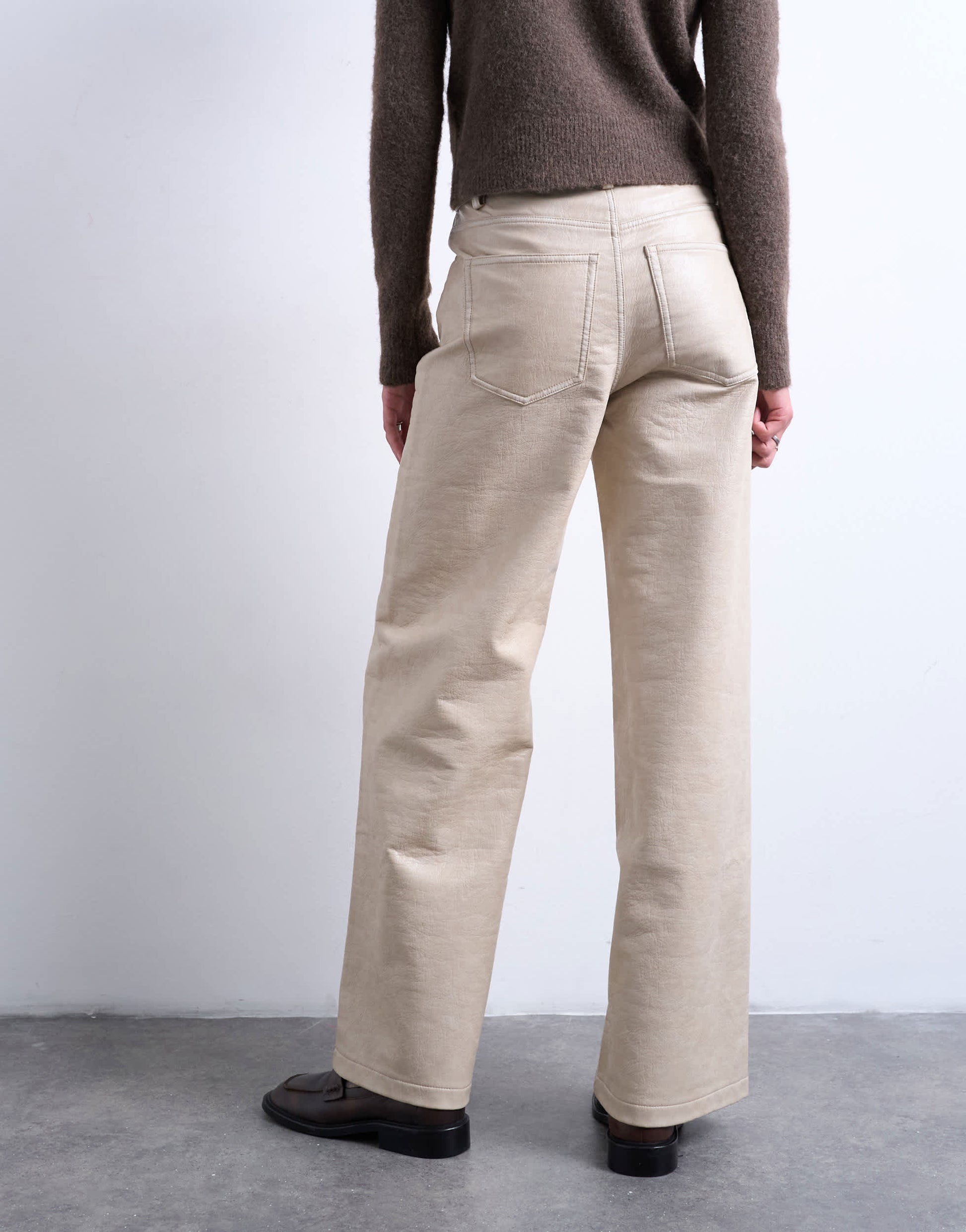 Topshop faux leather A line trouser in ecru