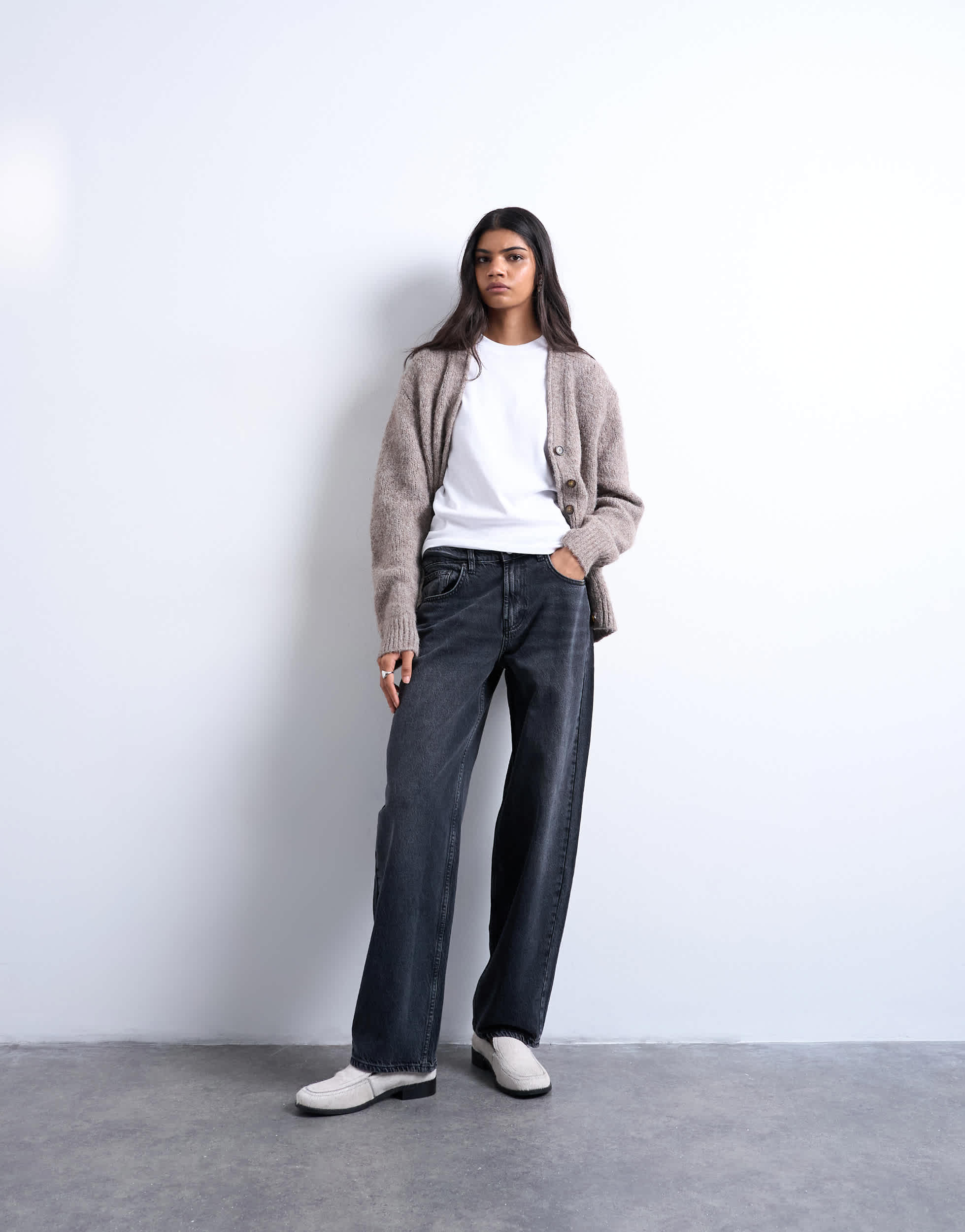 Jean ample taille basse Lowrie de Topshop, noir délavé