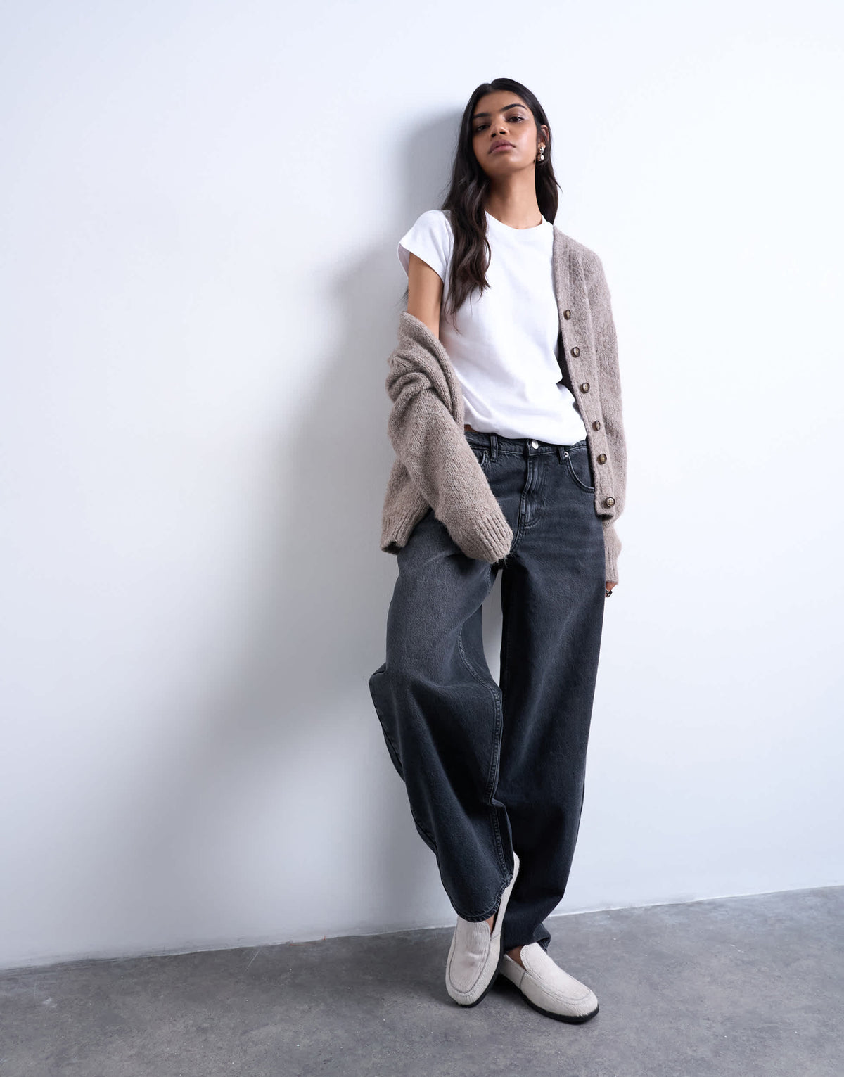 Topshop Lowrie low rise baggy jean in washed black