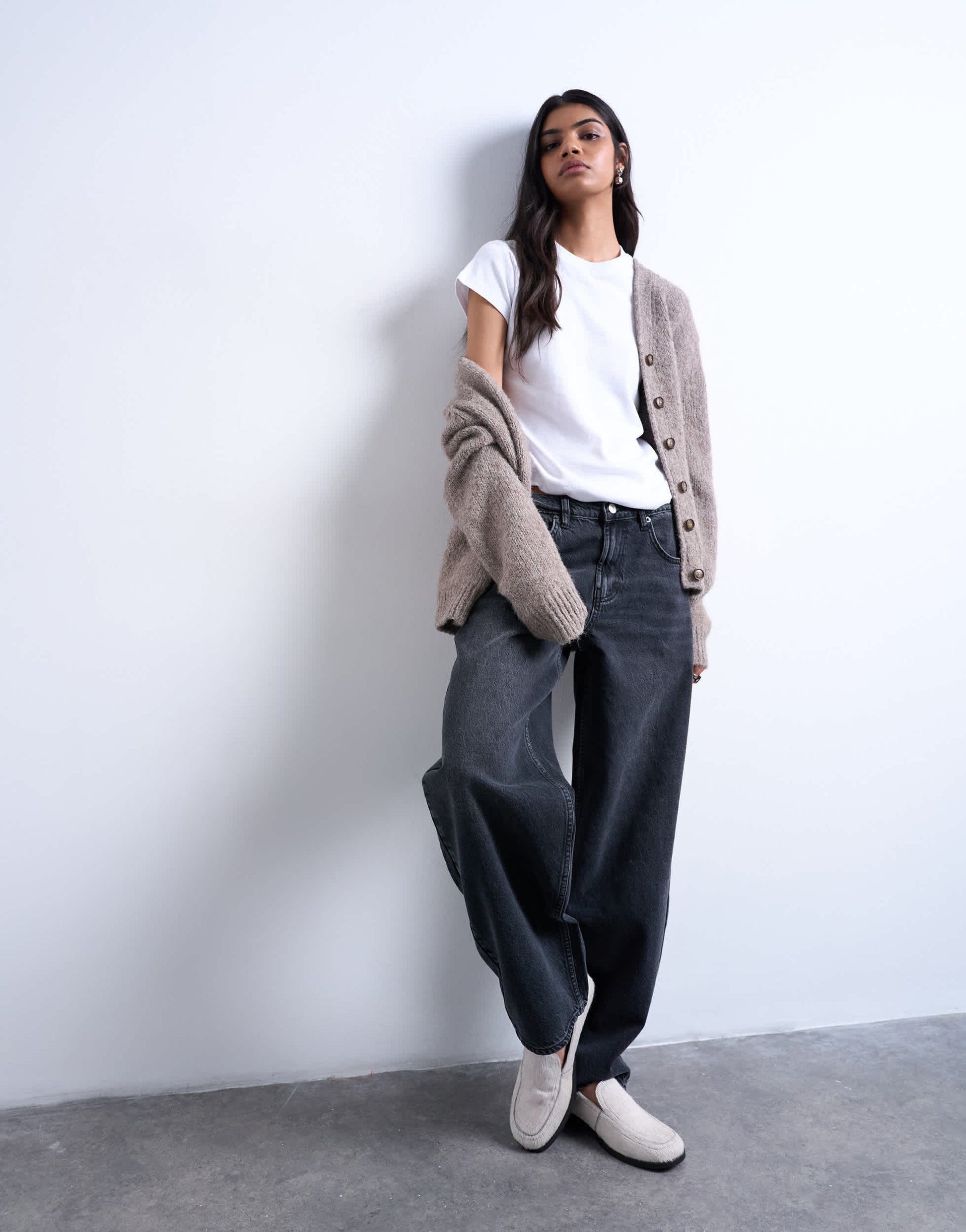 Topshop Lowrie low rise baggy jean in washed black