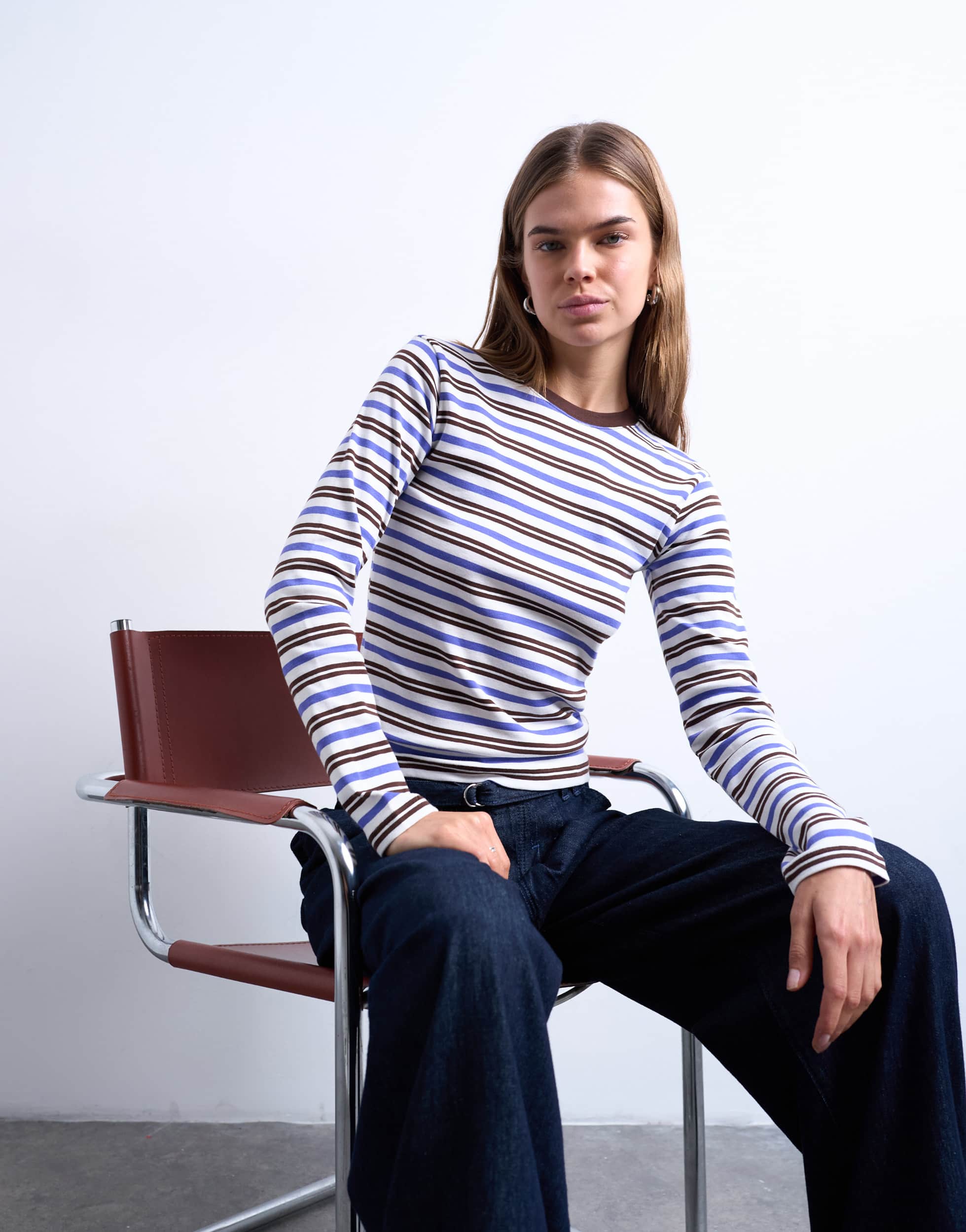 T-shirt rayé à manches longues Topshop violet, idéal au quotidien