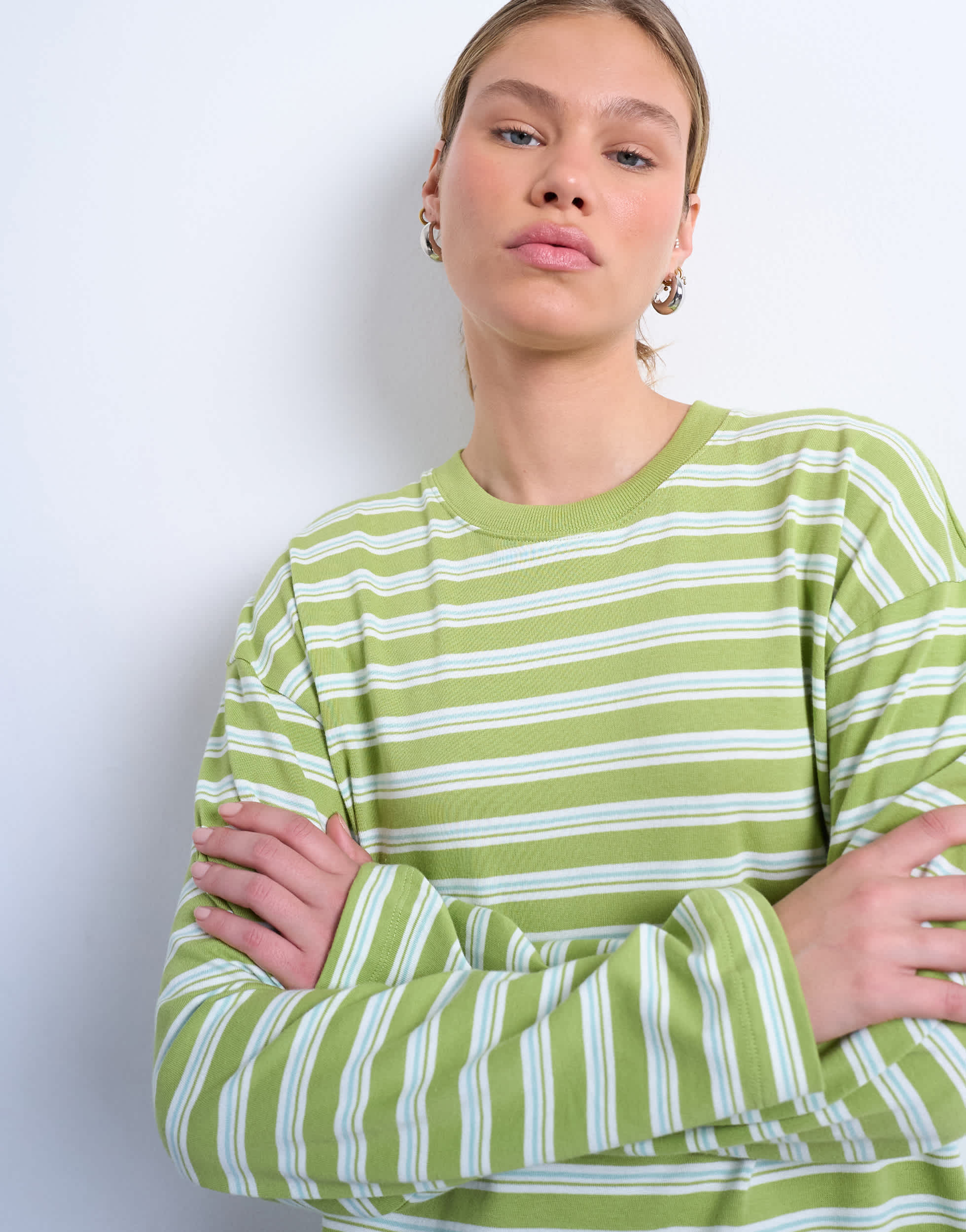 Topshop stripe long sleeve slouchy skater tee in mint green
