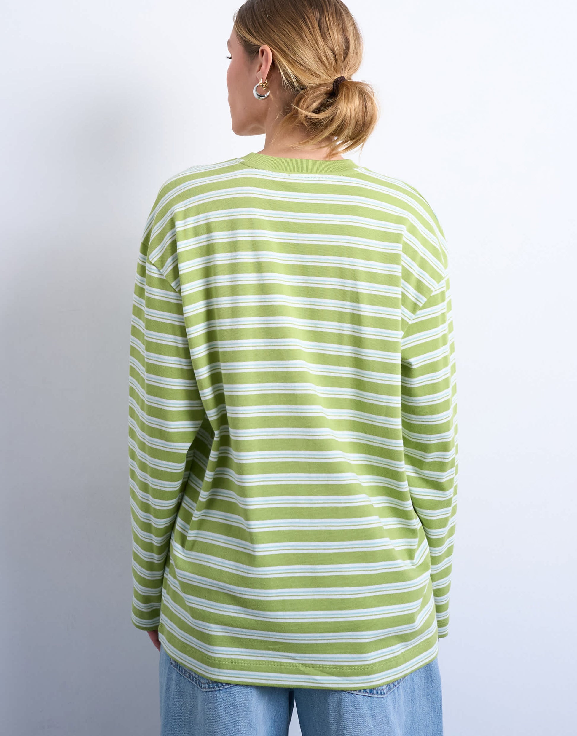 Topshop stripe long sleeve slouchy skater tee in mint green