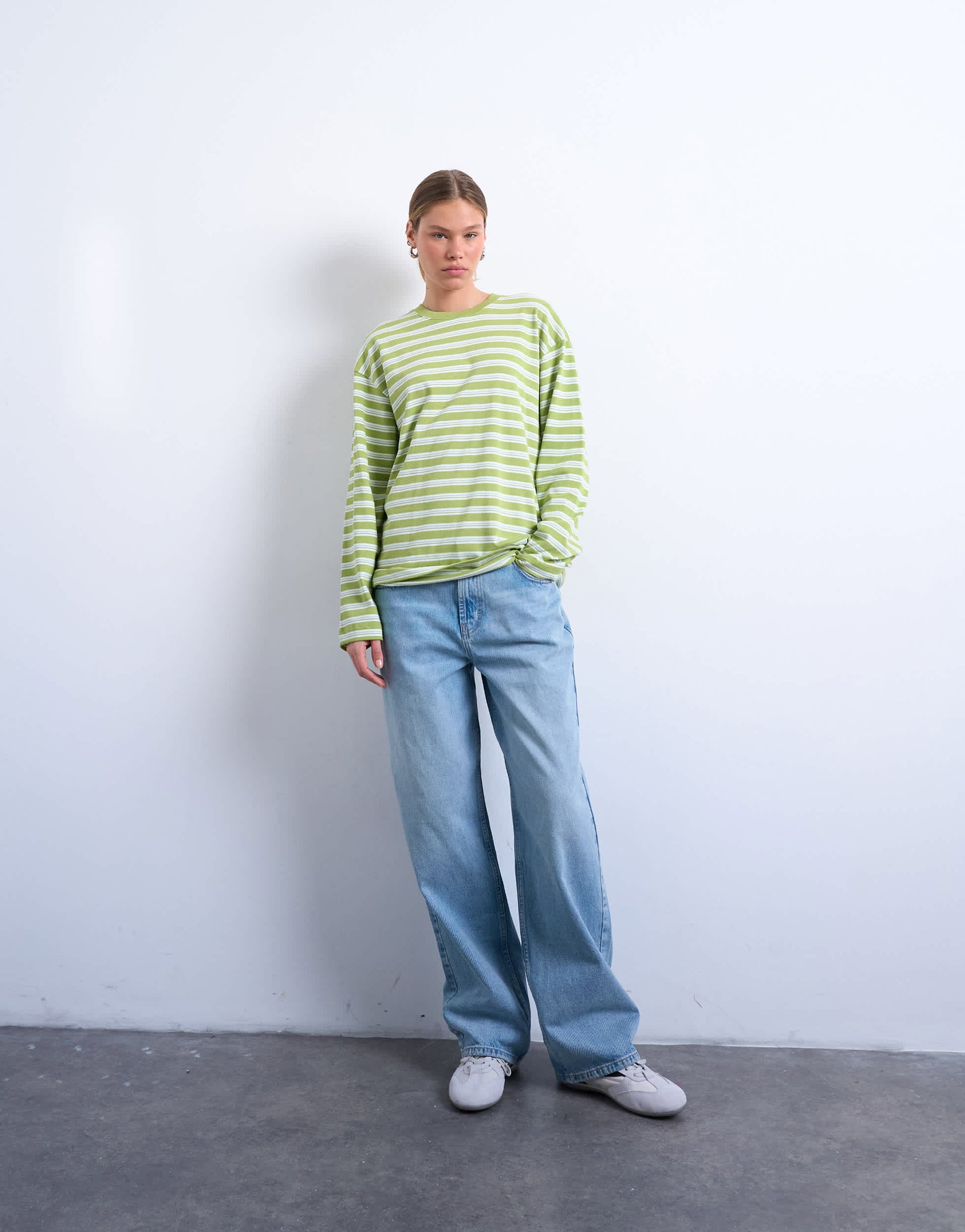 Topshop stripe long sleeve slouchy skater tee in mint green