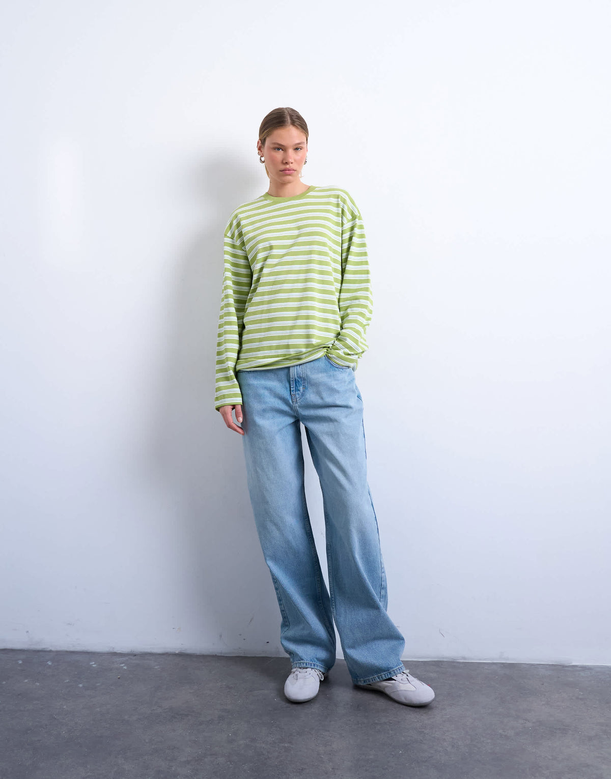Topshop stripe long sleeve slouchy skater tee in mint green