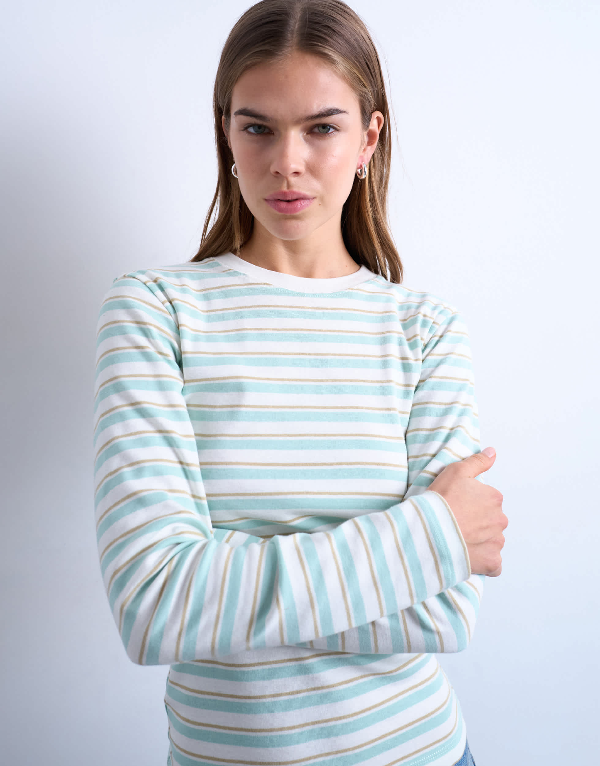 Topshop gestreiftes Langarm-T-Shirt für jeden Tag in Ecru