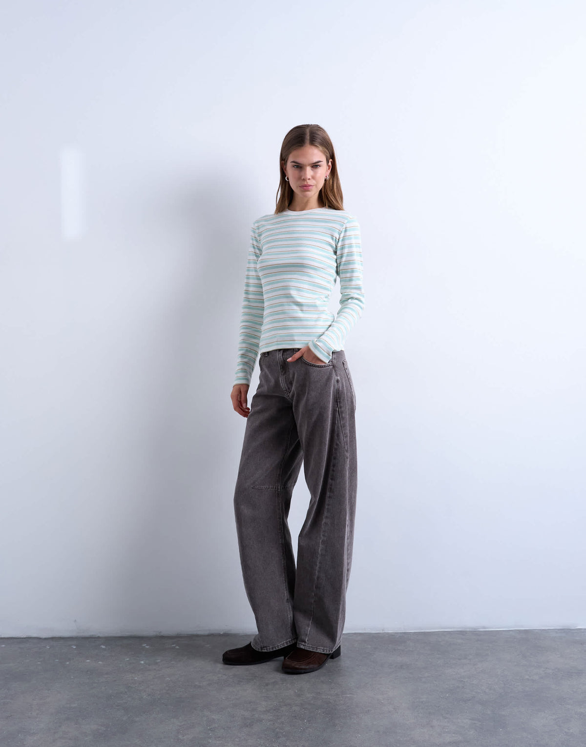 Topshop stripe long sleeve everyday tee in ecru