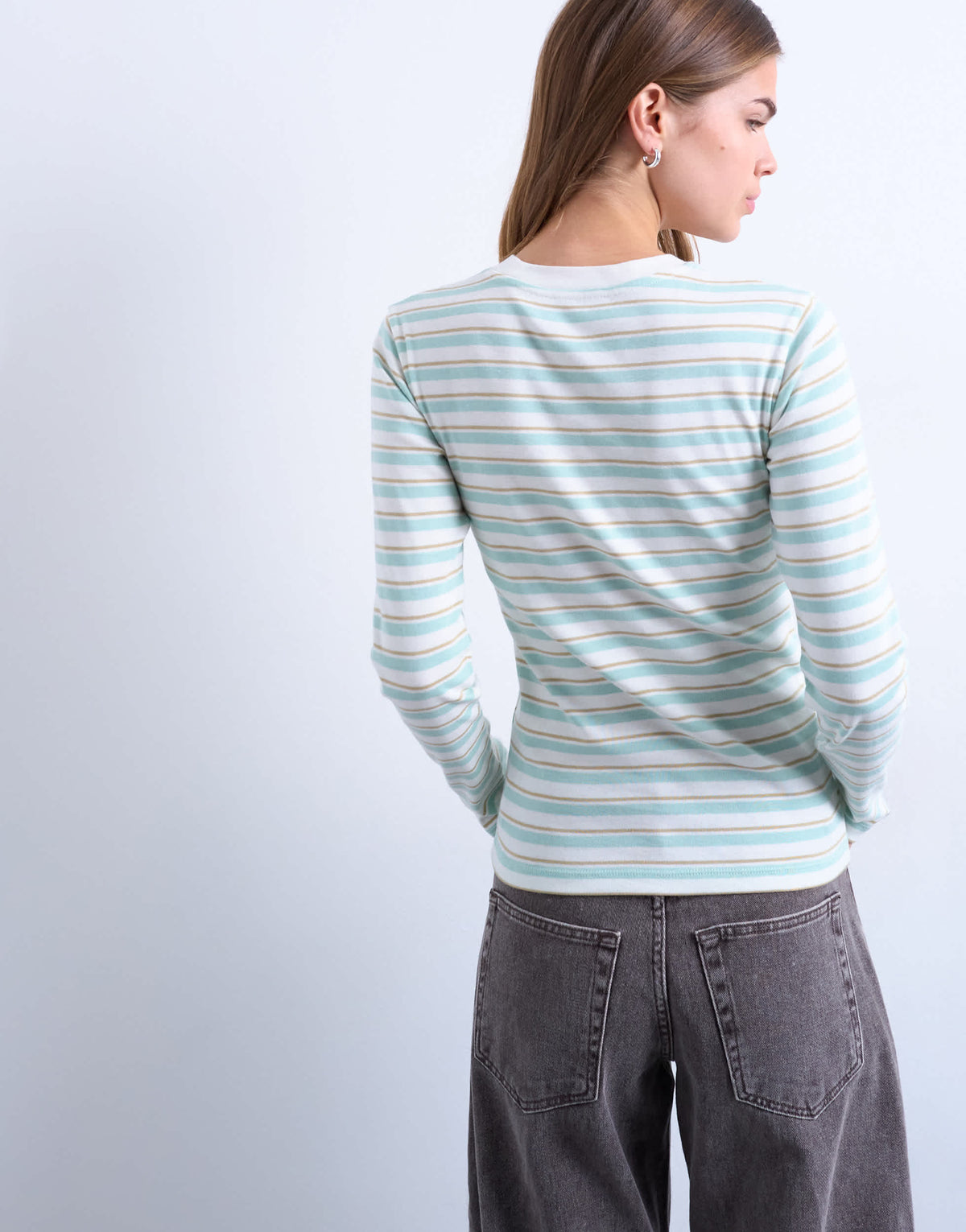 Topshop stripe long sleeve everyday tee in ecru