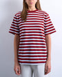 Topshop stripe premium basic short sleeve tee in burgundy 