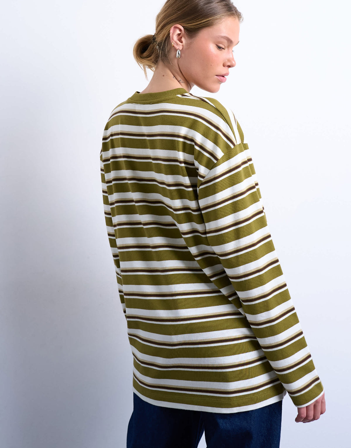 Topshop stripe long sleeve slouchy skater tee in khaki 