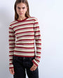 Topshop stripe long sleeve everyday tee in burgundy