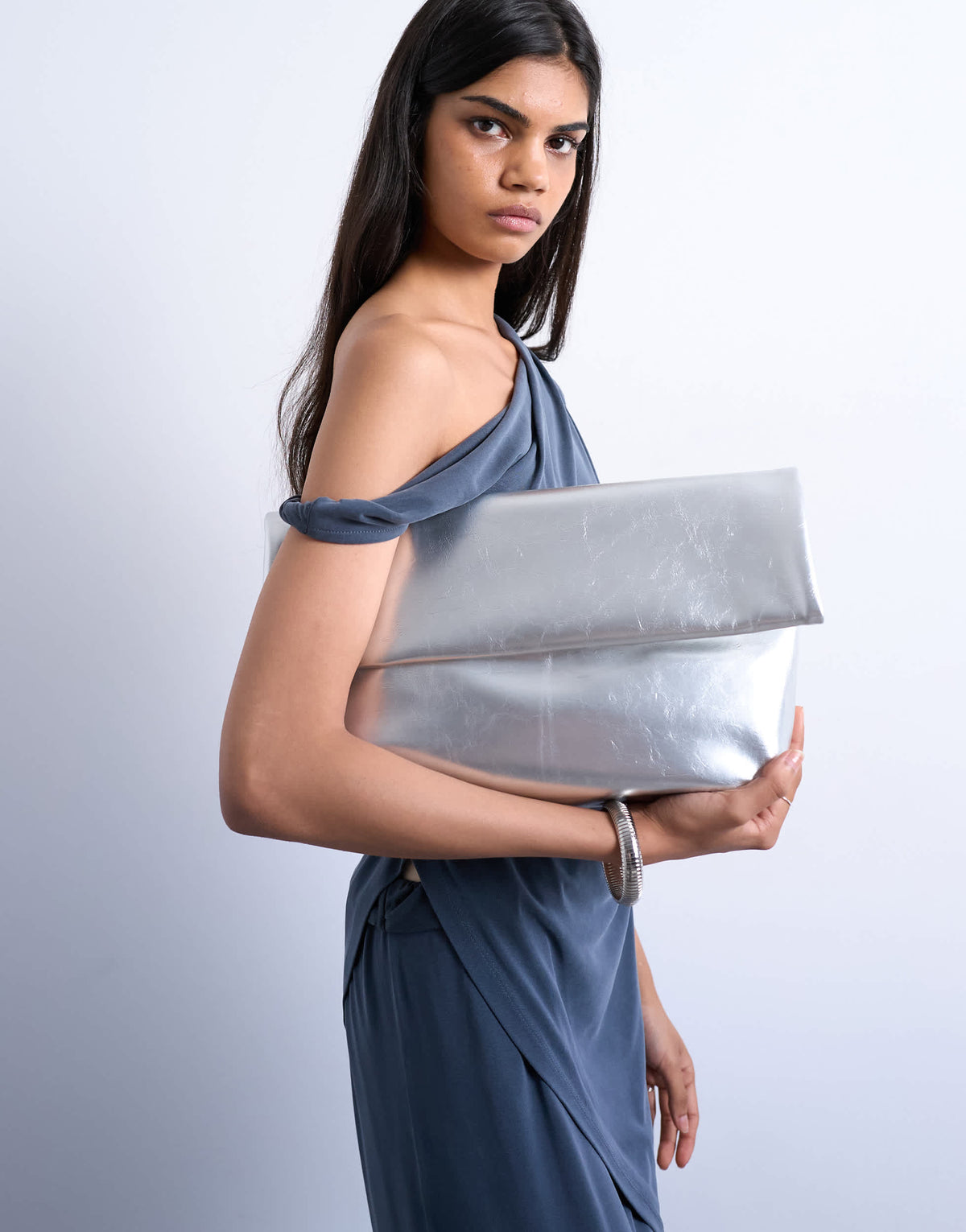Topshop Georgia folded clutch grab bag in silver