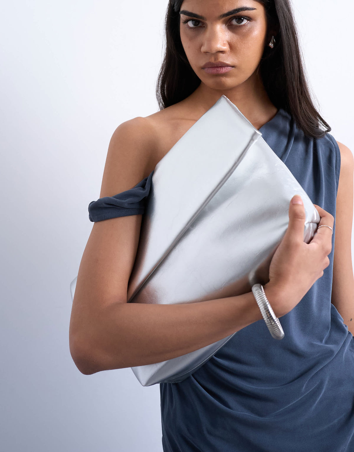Topshop Georgia folded clutch grab bag in silver