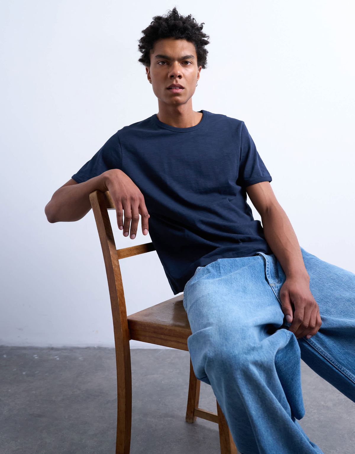 Topman cropped fit slub t-shirt in navy