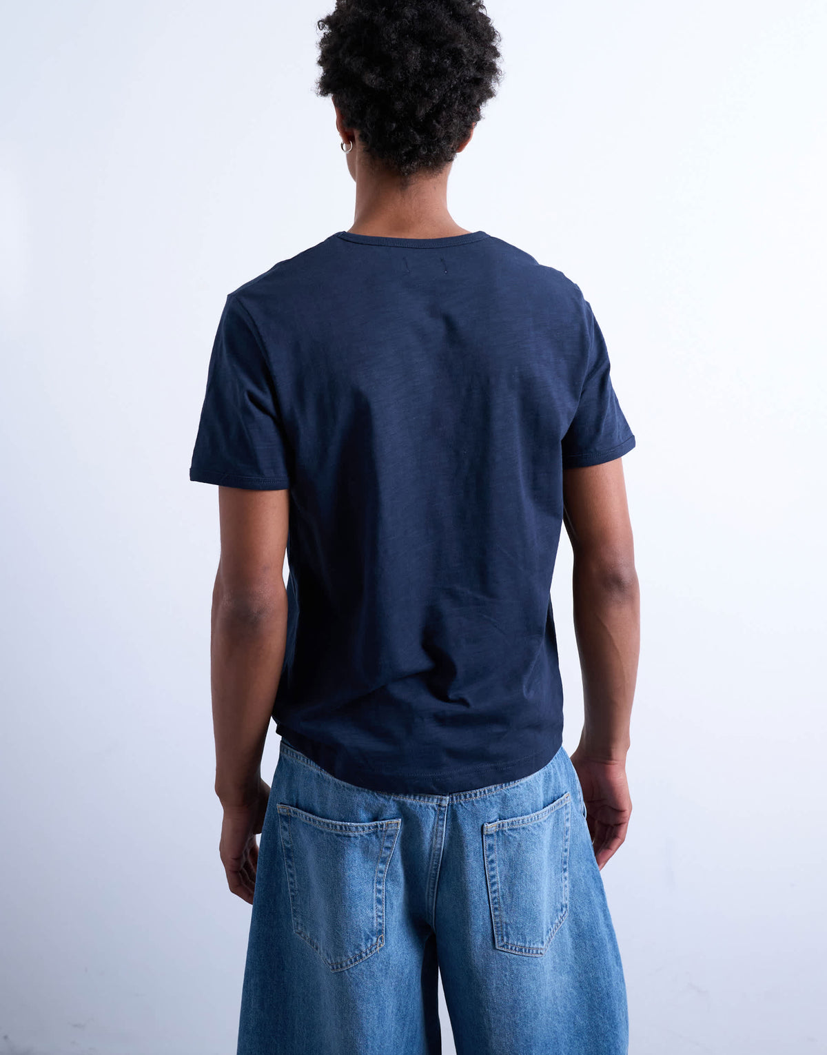 Topman cropped fit slub t-shirt in navy