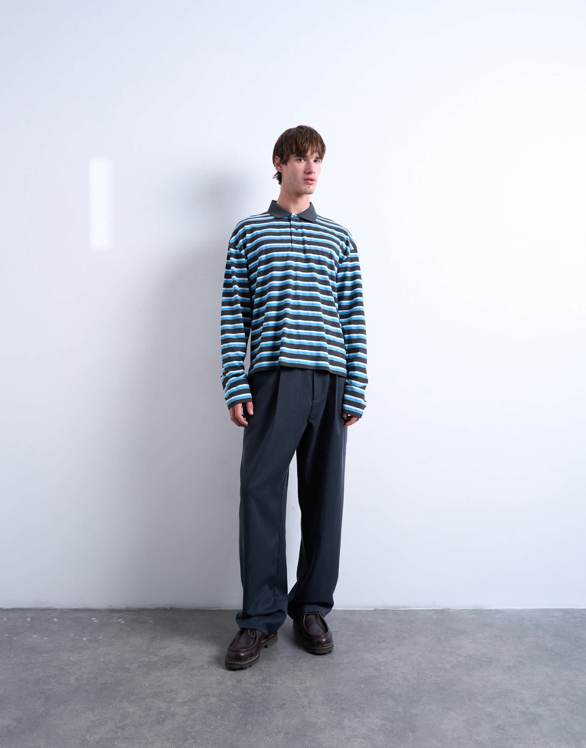 Topman long sleeve cropped rugby polo in blue