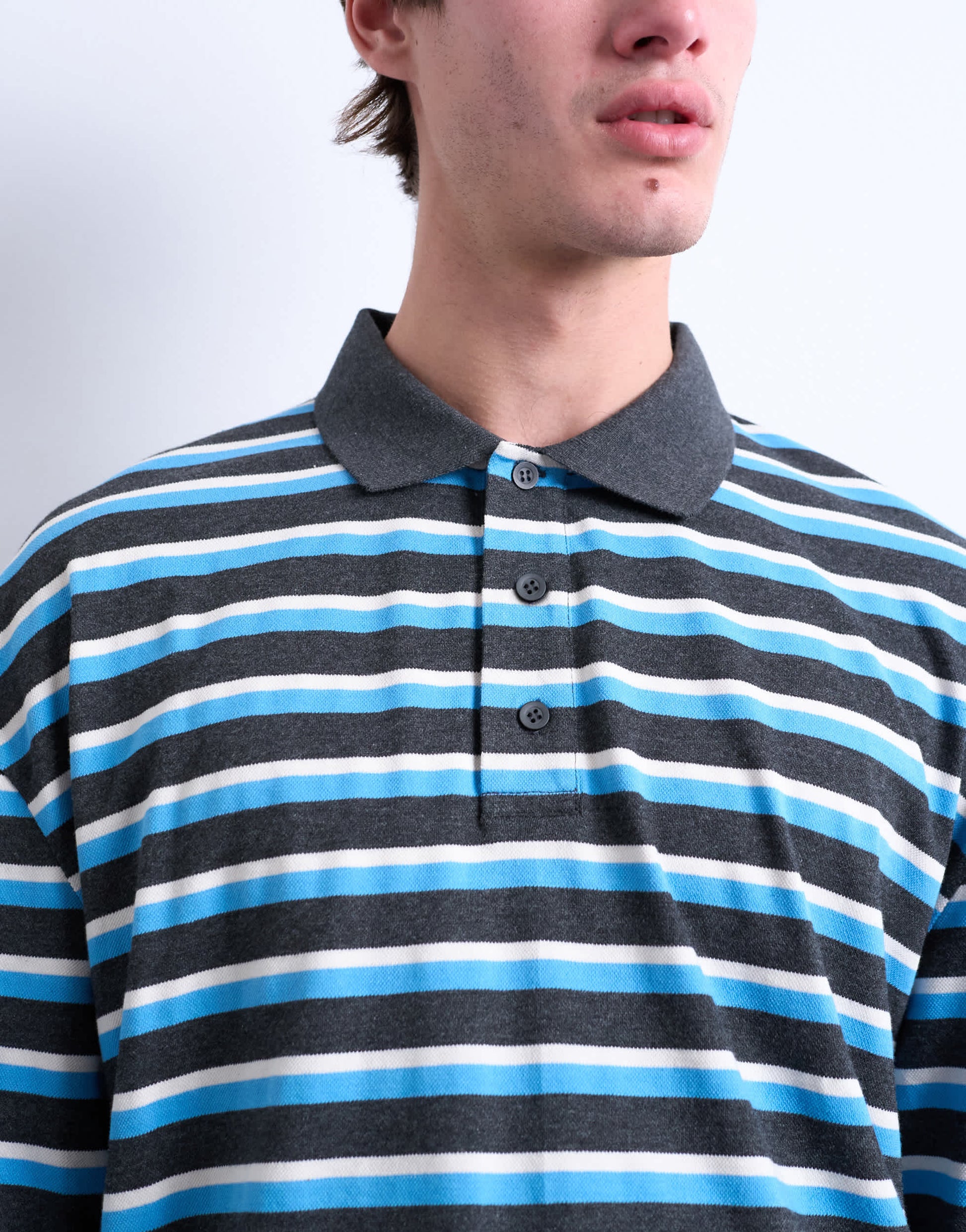 Topman long sleeve cropped rugby polo in blue