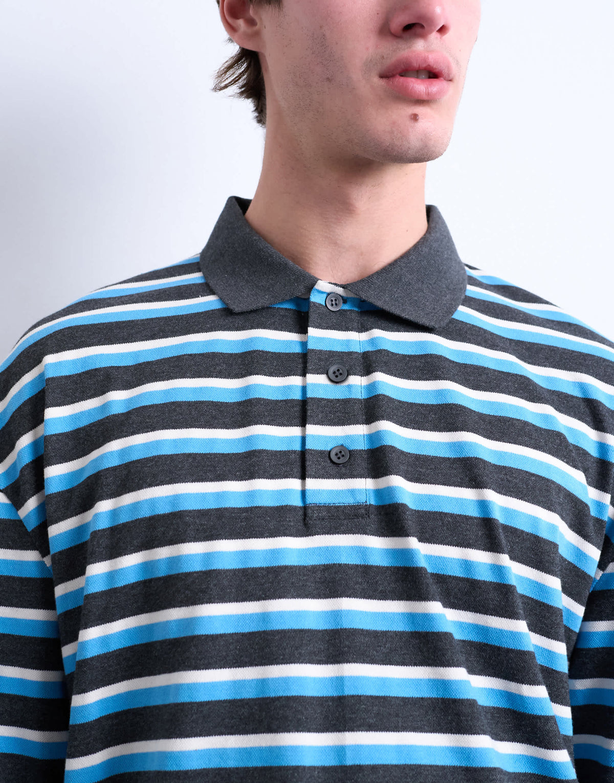 Topman long sleeve cropped rugby polo in blue
