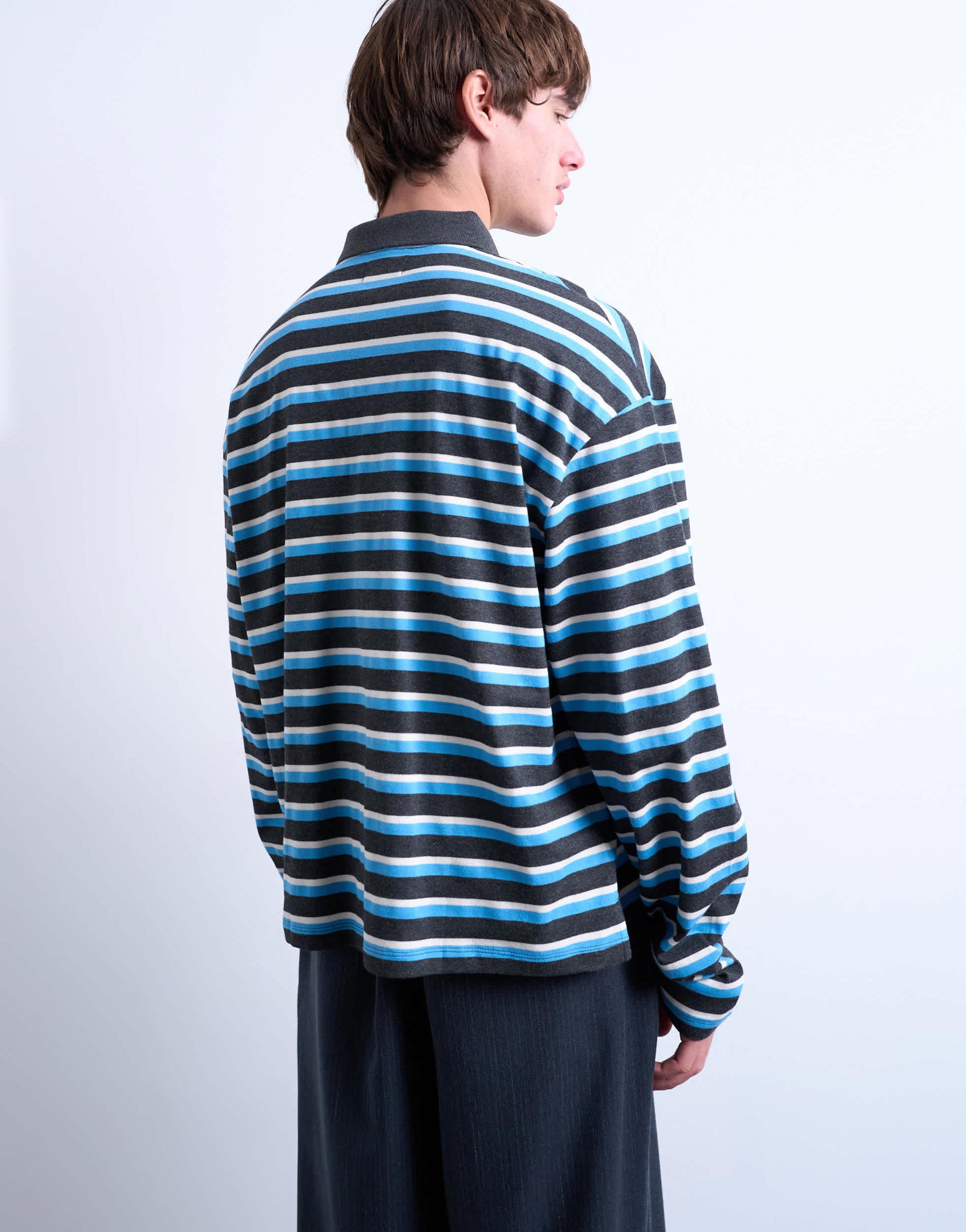 Topman long sleeve cropped rugby polo in blue