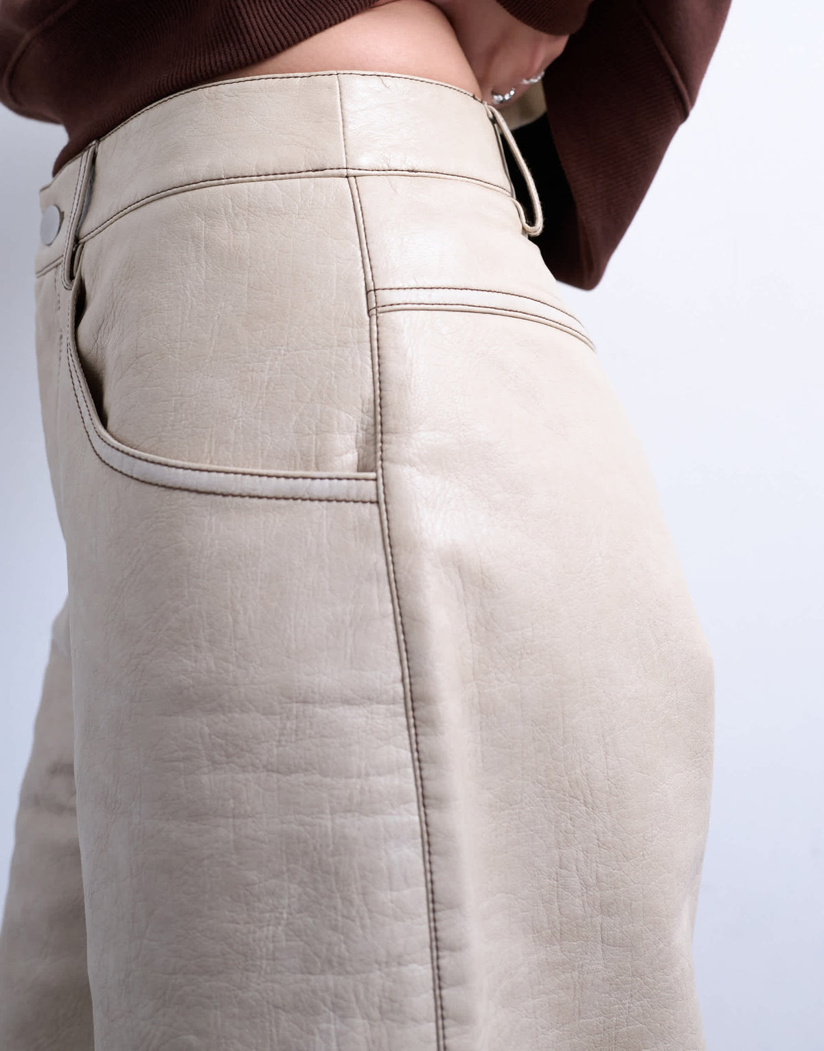 Topshop faux leather editor longline short in cream