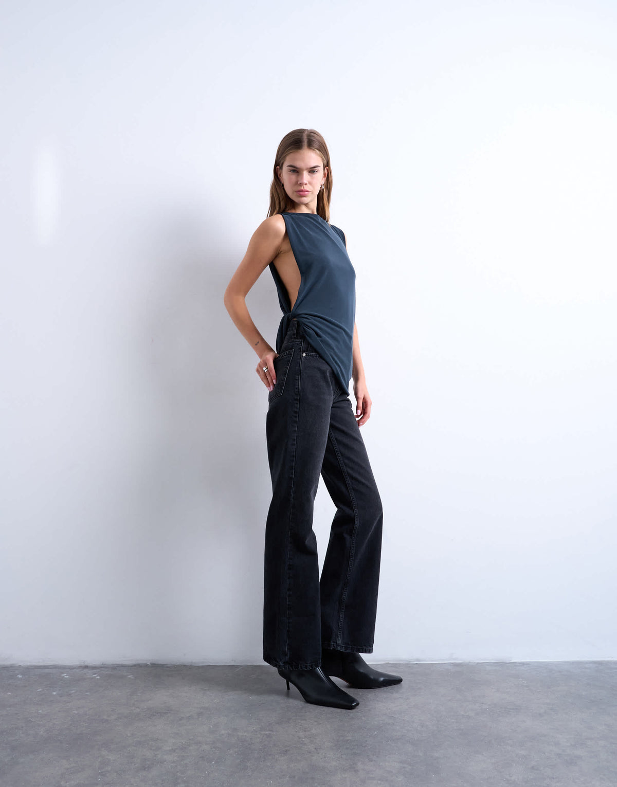 Topshop cupro knot side sleeveless top in charcoal grey