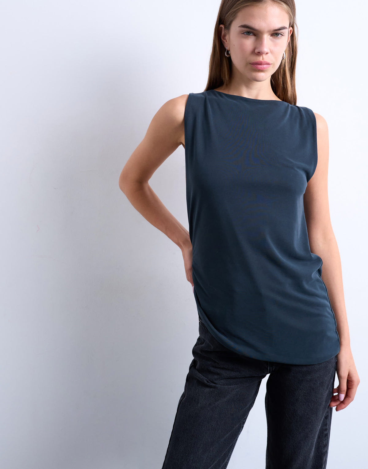 Topshop cupro knot side sleeveless top in charcoal grey