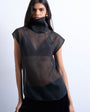 Topshop funnel neck sheer organza top in black
