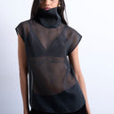 Topshop funnel neck sheer organza top in black