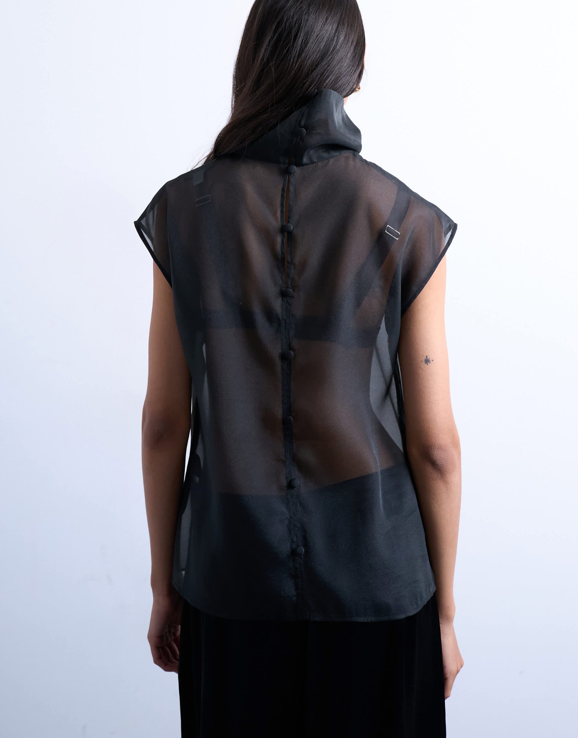Topshop funnel neck sheer organza top in black