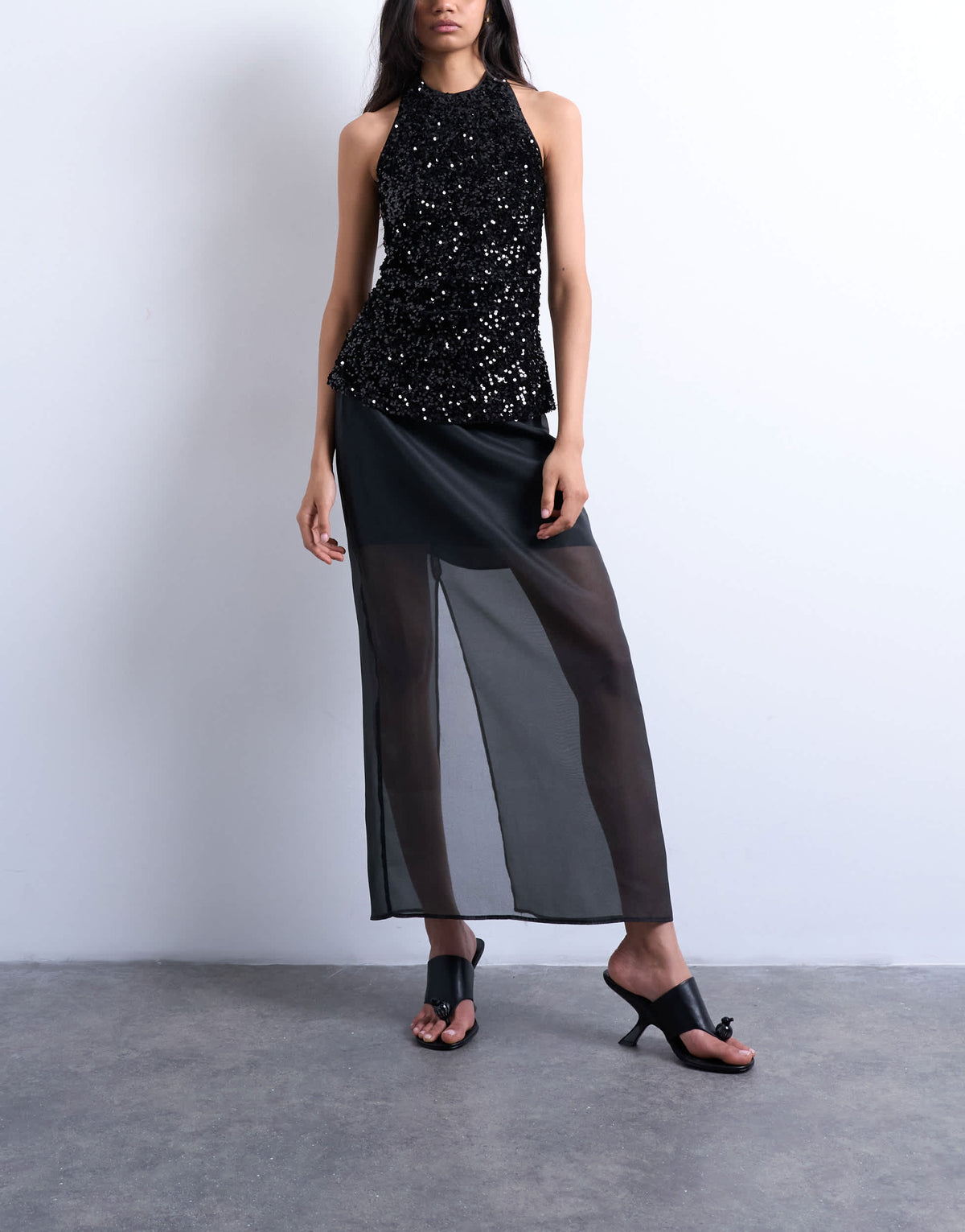Topshop co-ord sheer organza maxi skirt in black