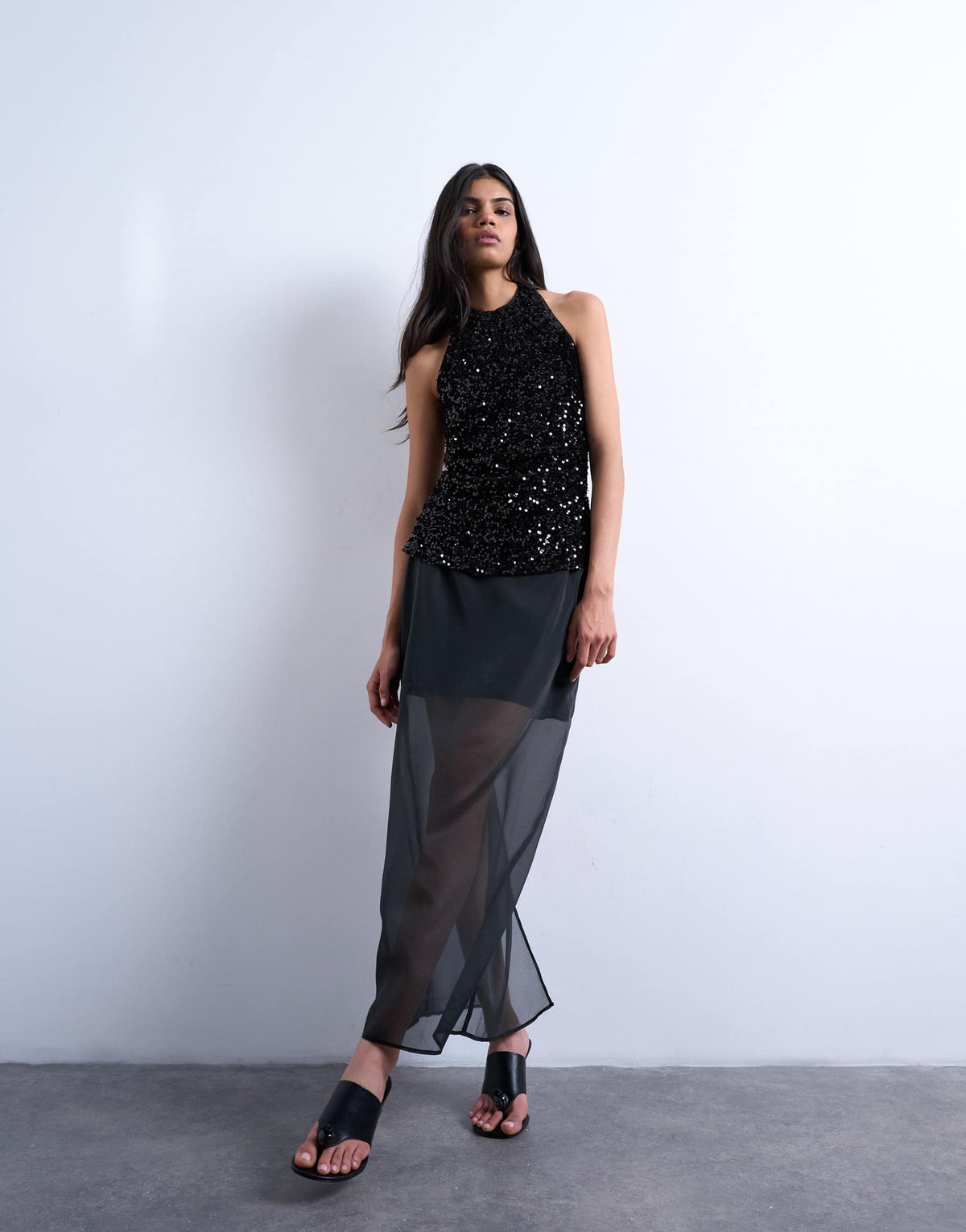 Topshop co-ord sheer organza maxi skirt in black