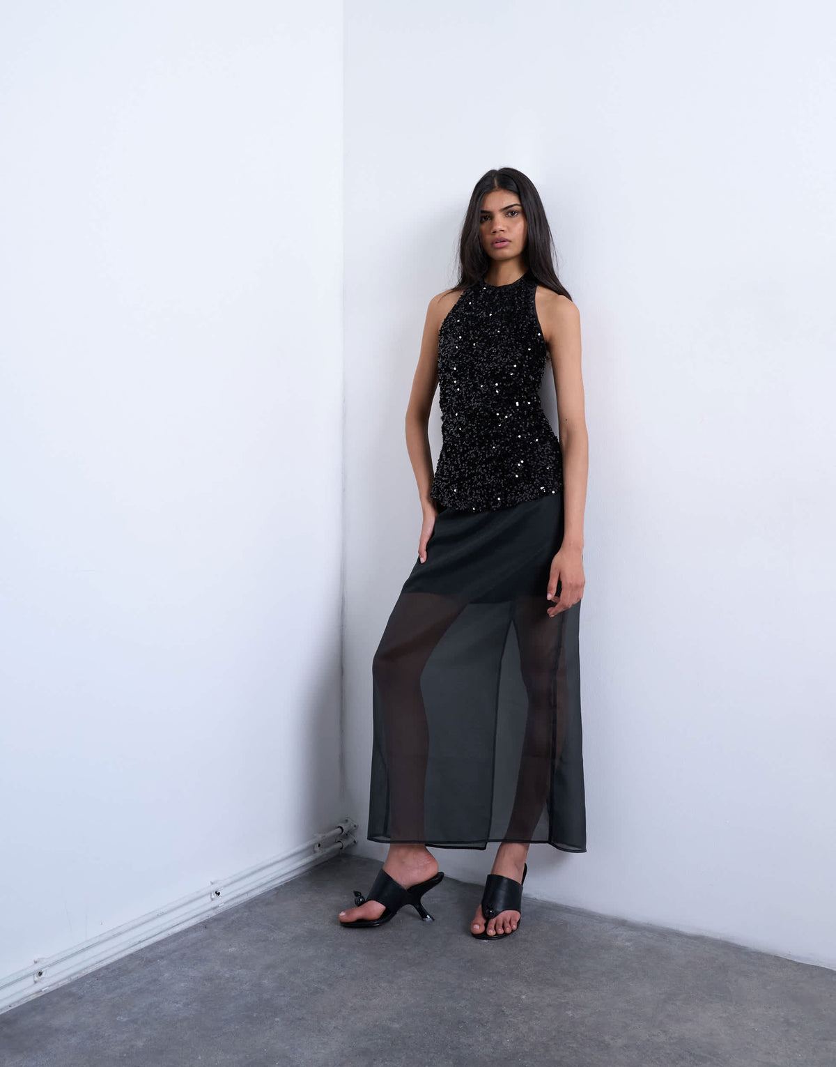 Topshop co-ord sheer organza maxi skirt in black