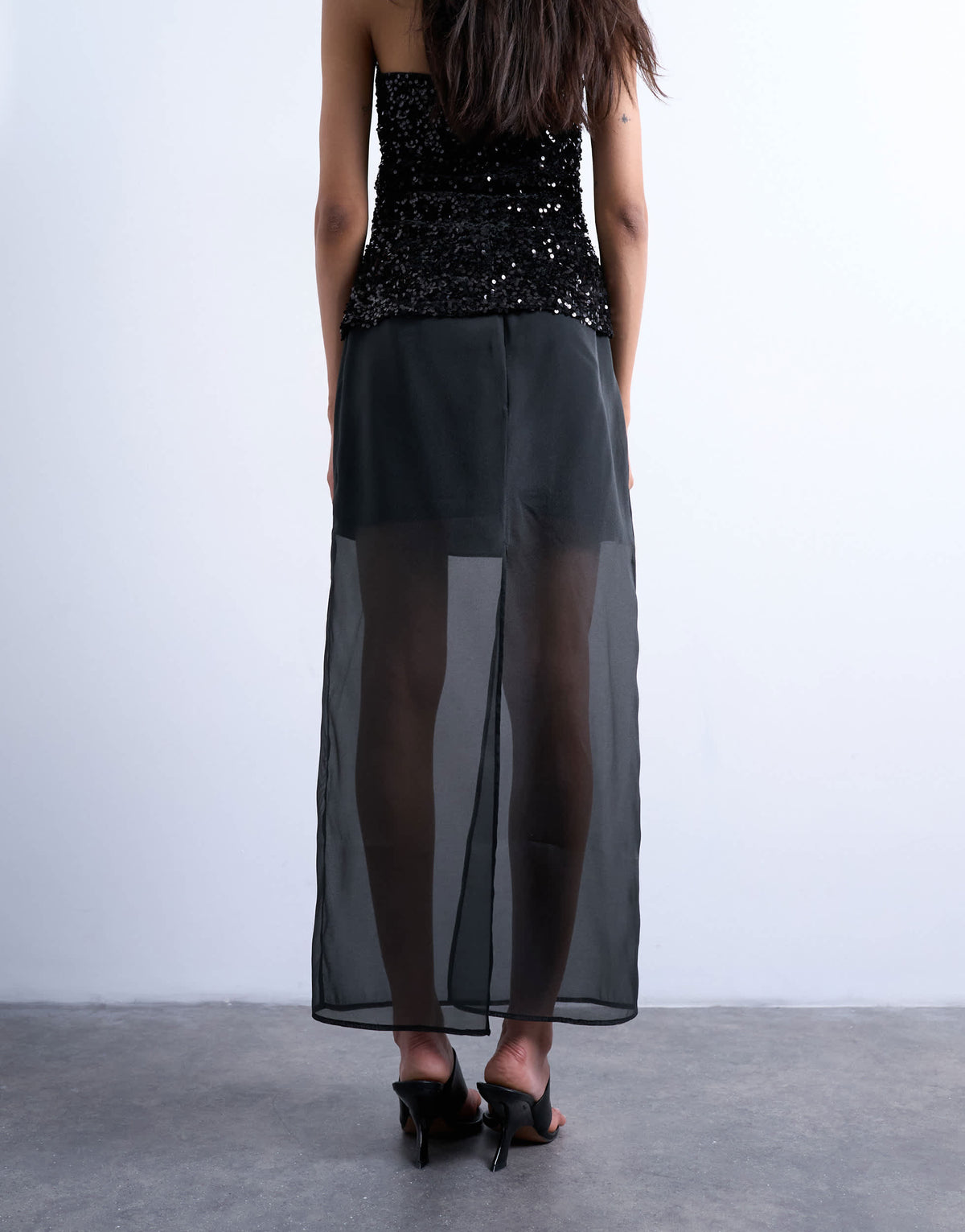 Topshop co-ord sheer organza maxi skirt in black