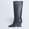 Topshop Selma Premium Leder-Keilstiefel in Grau