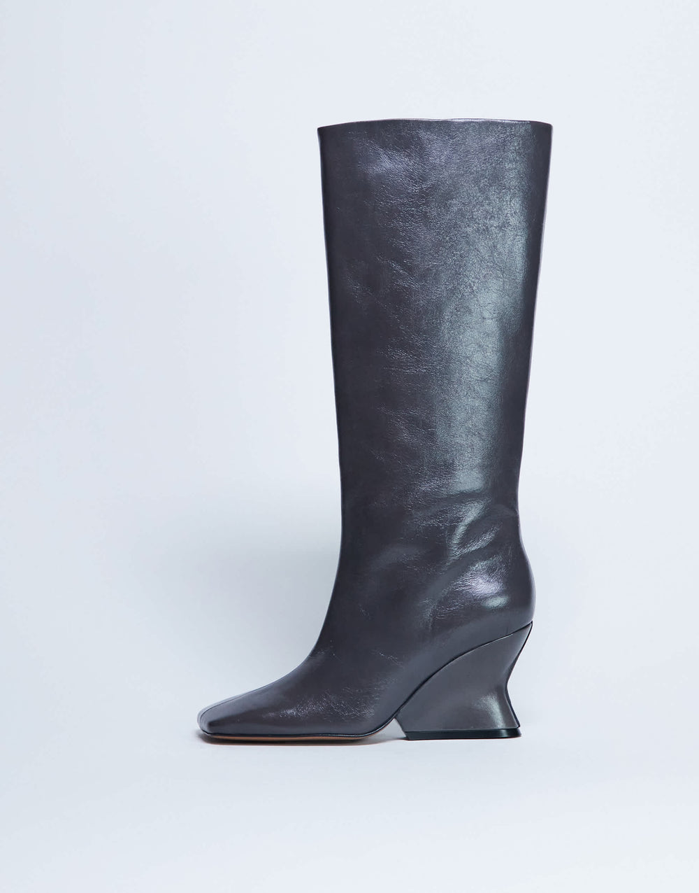 Bottes compensées montantes en cuir premium Selma de Topshop, couleur grise.