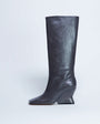 Topshop Selma Premium leather knee high wedge boot in grey