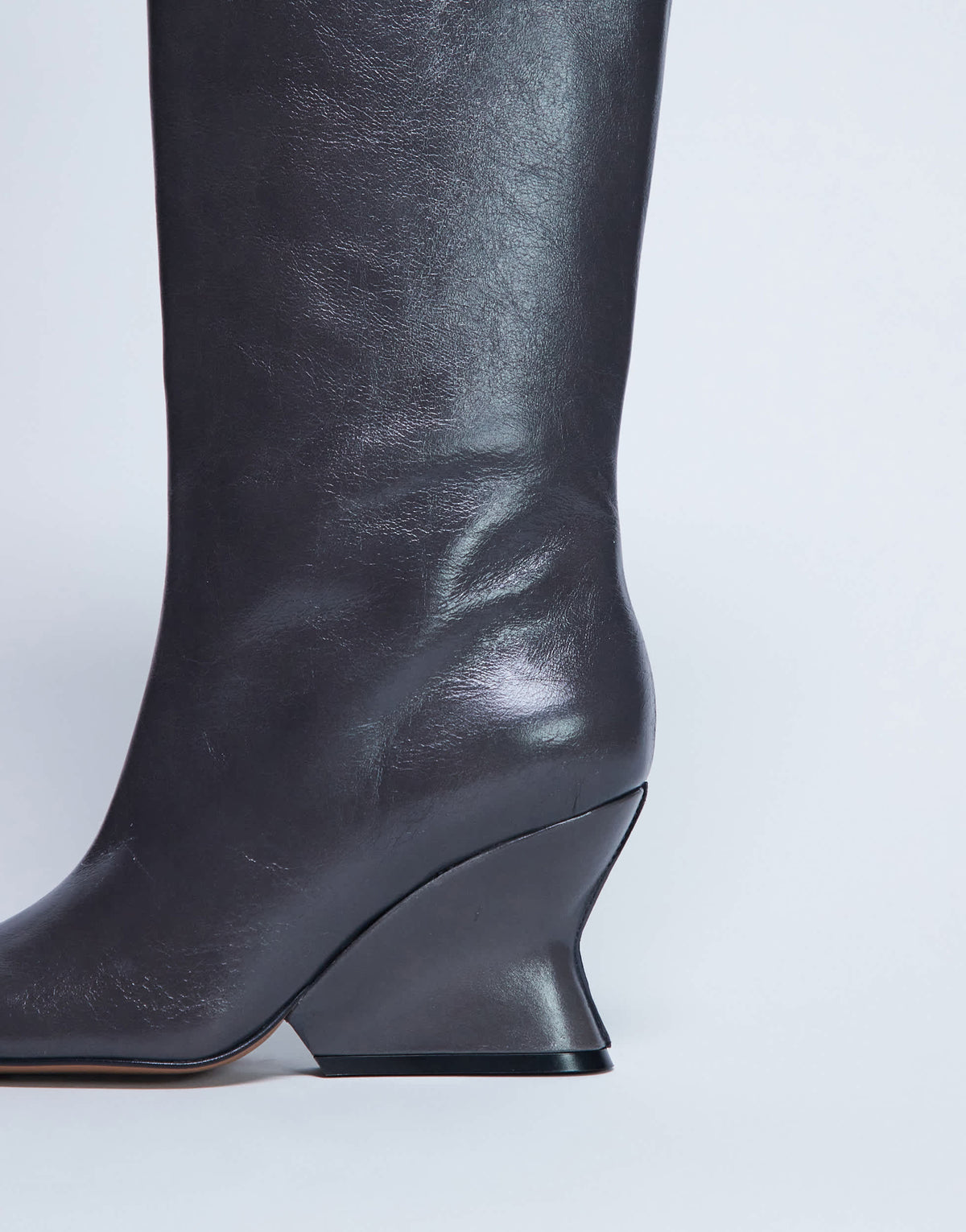 Topshop Selma Premium leather knee high wedge boot in grey