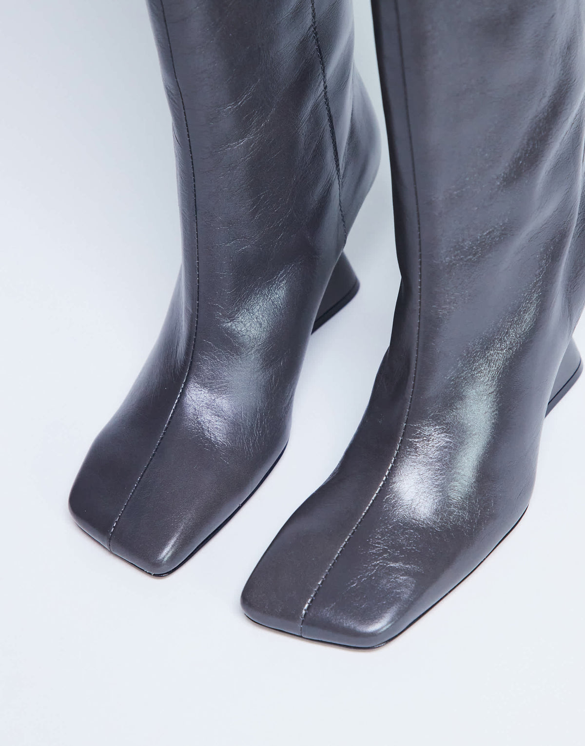Topshop Selma Premium leather knee high wedge boot in grey