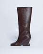 Topshop Selma Premium leather knee high wedge boot in chocolate