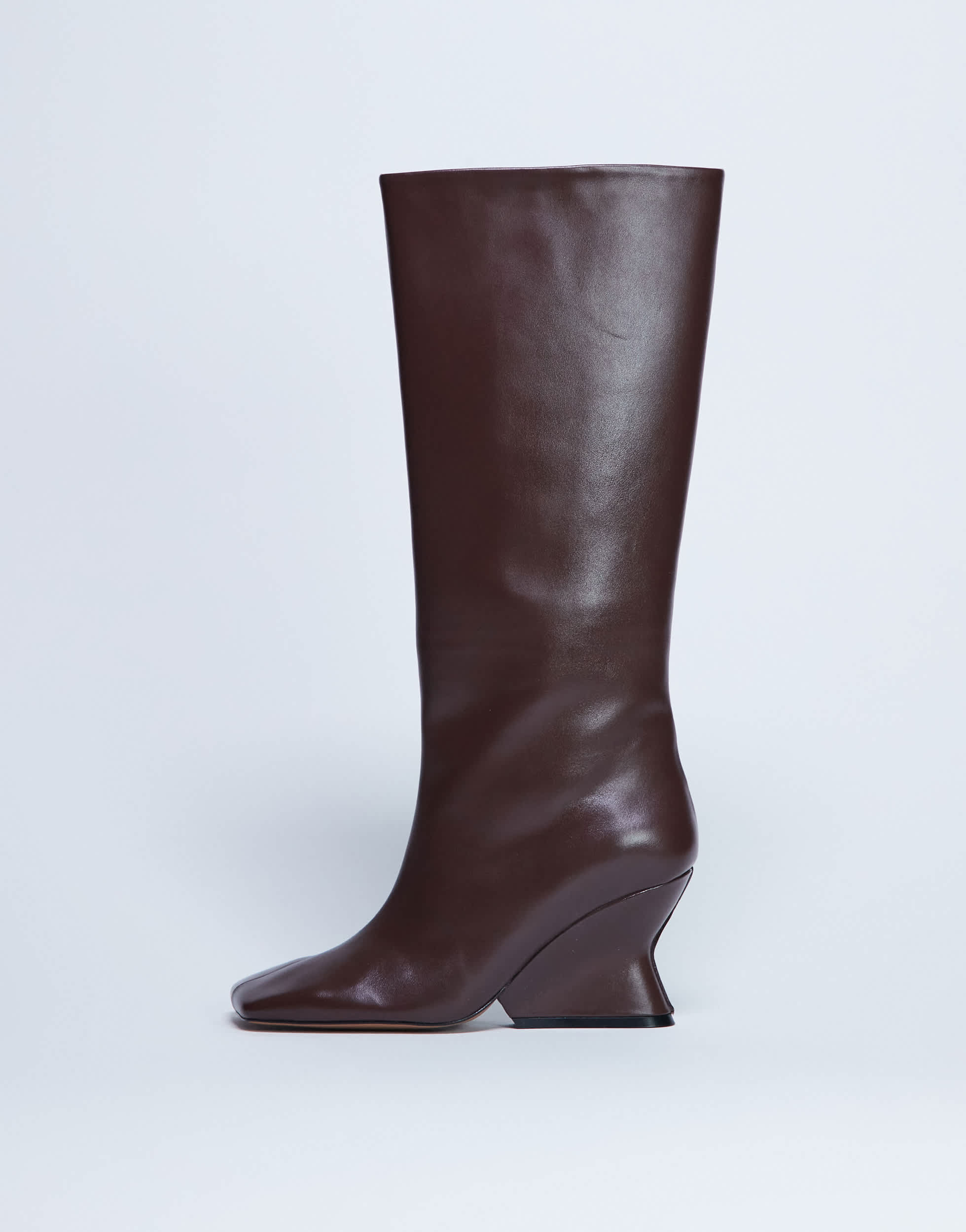 Bottes compensées montantes en cuir premium Selma de Topshop, couleur chocolat.