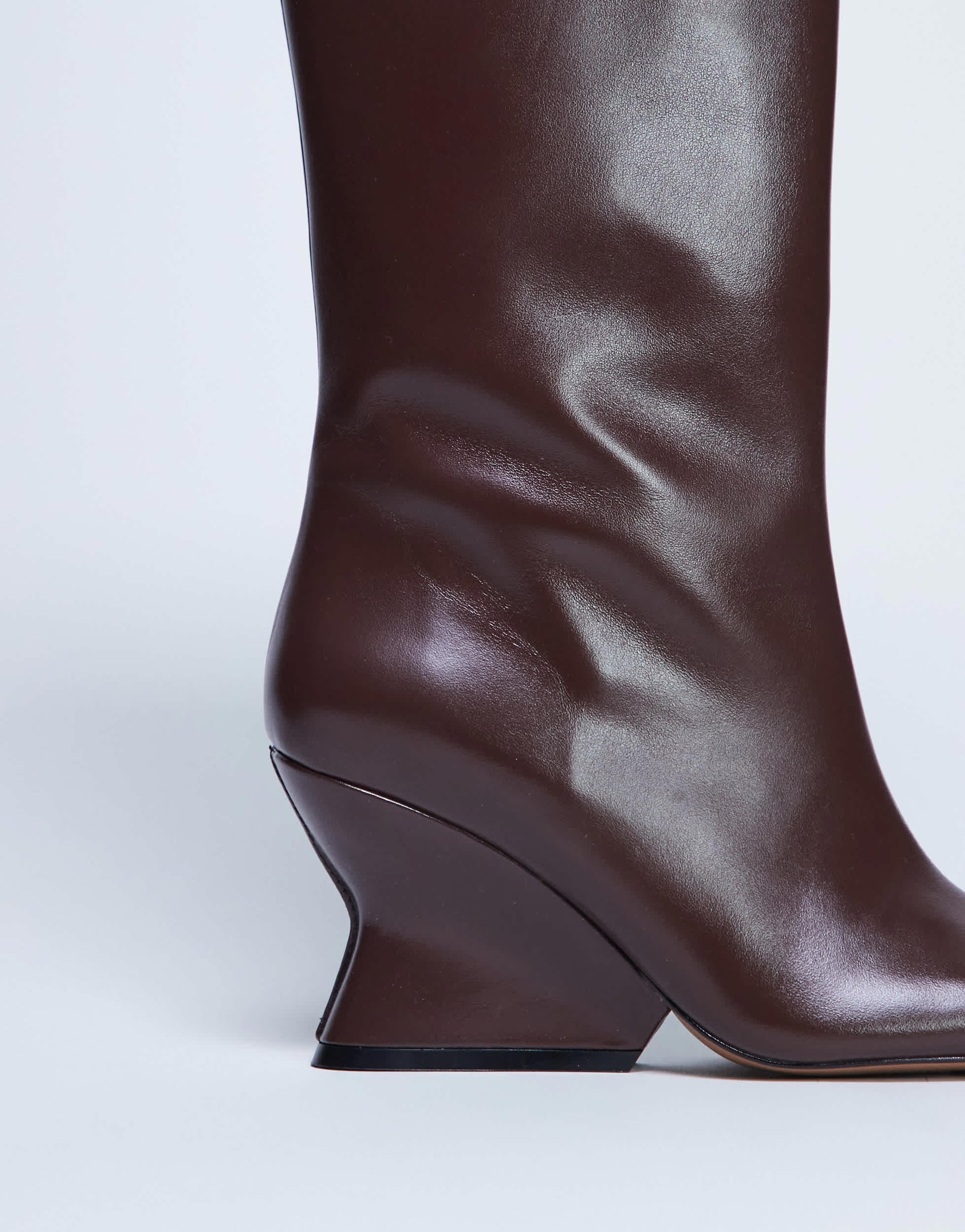 Topshop Selma Premium leather knee high wedge boot in chocolate