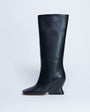 Topshop Selma Premium leather knee high wedge boot in black