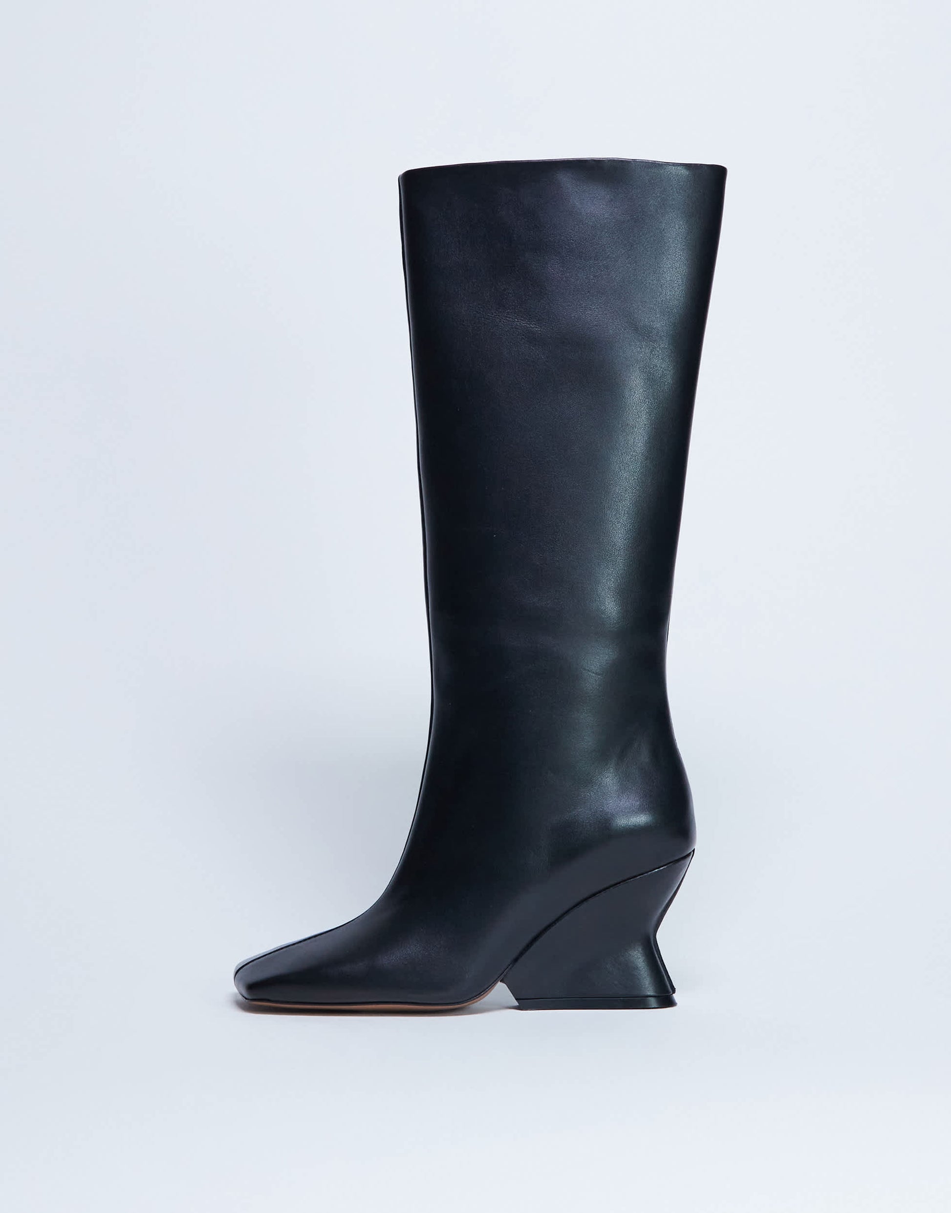 Topshop Selma Premium leather knee high wedge boot in black