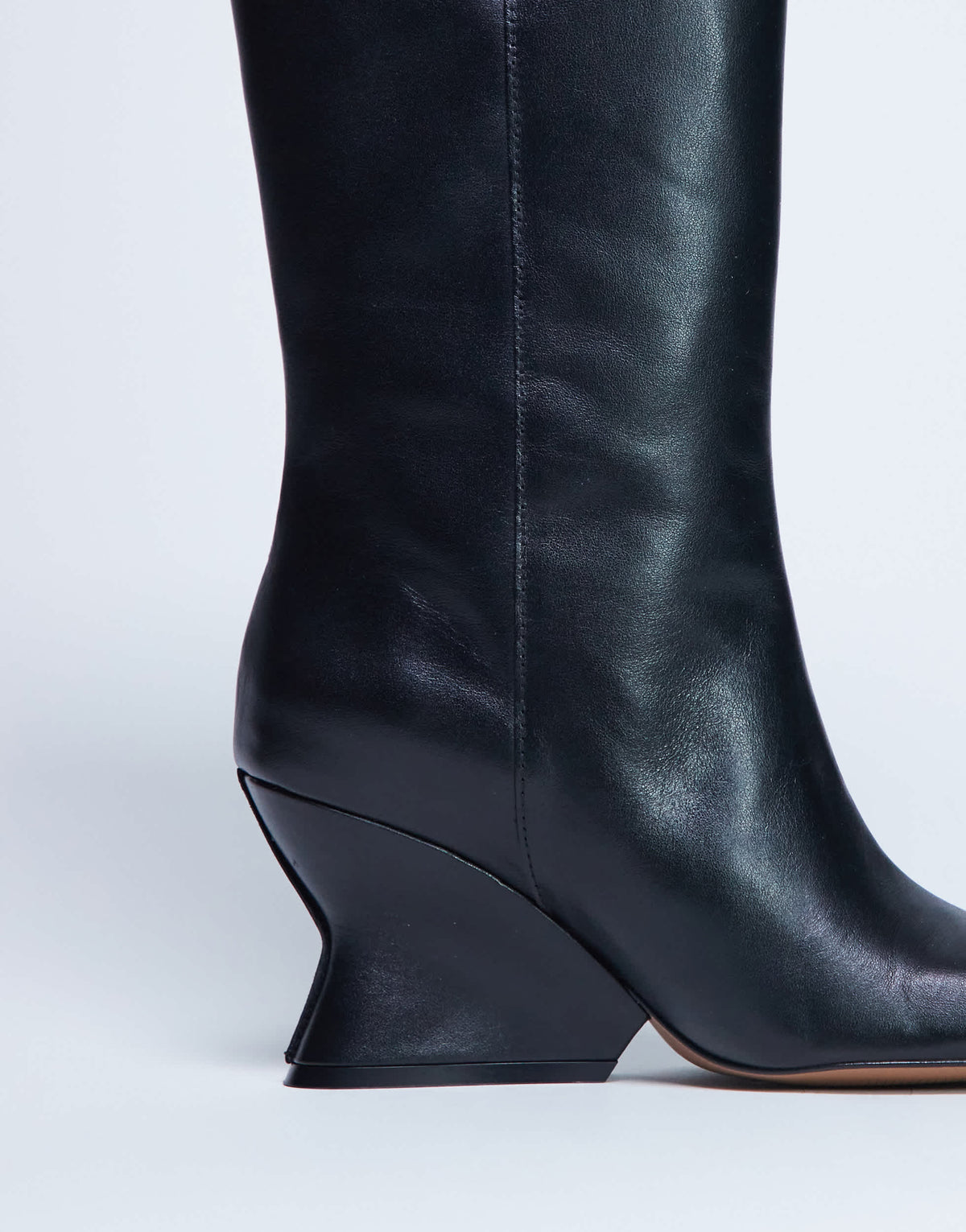 Topshop Selma Premium leather knee high wedge boot in black