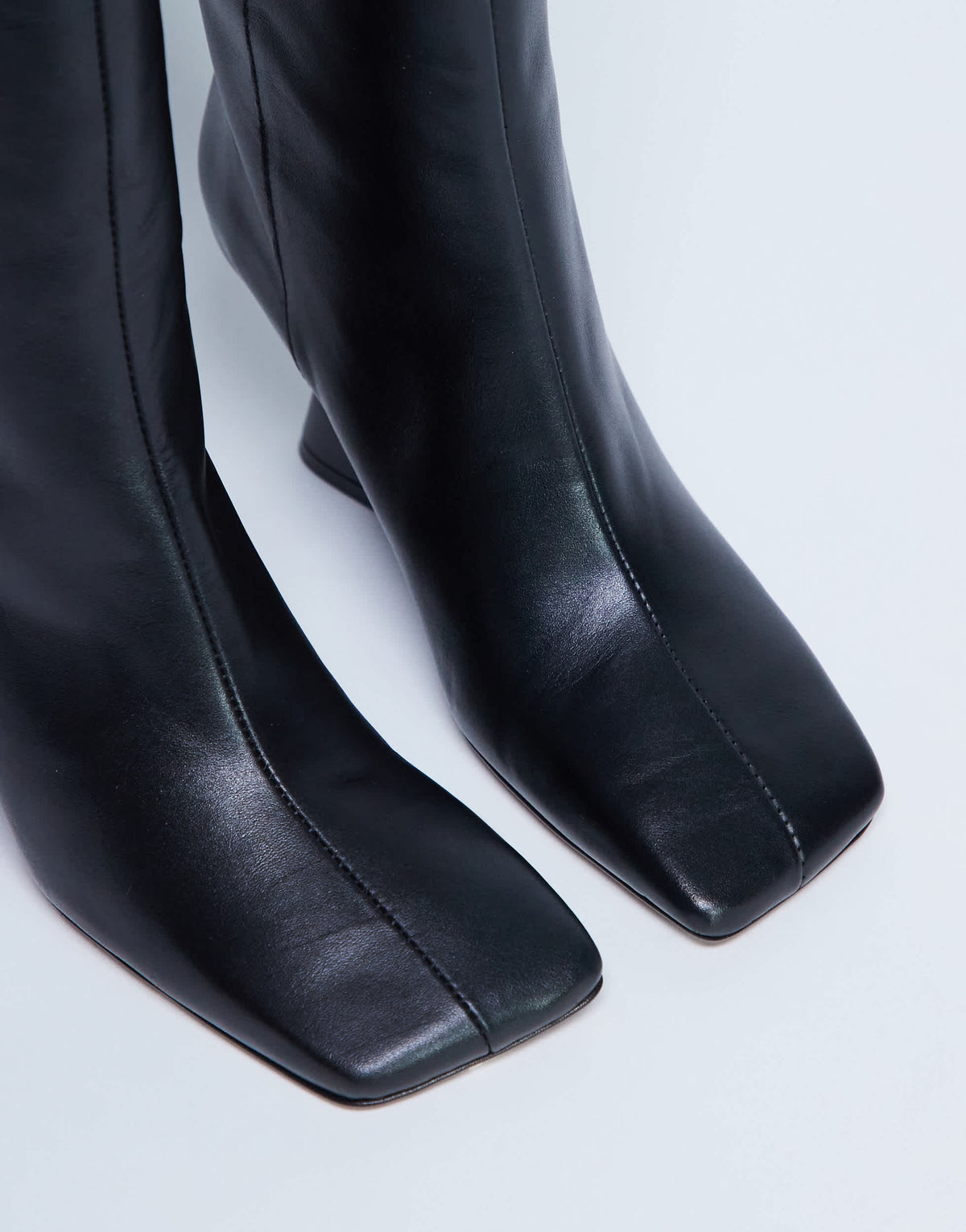 Topshop Selma Premium leather knee high wedge boot in black