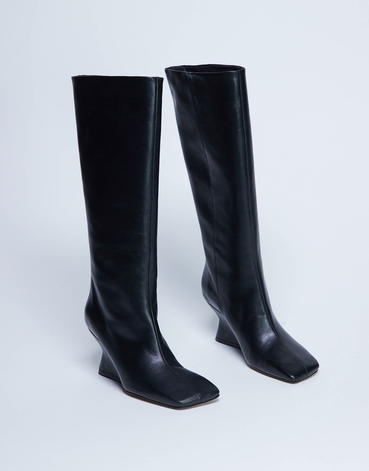 Topshop Selma Premium leather knee high wedge boot in black