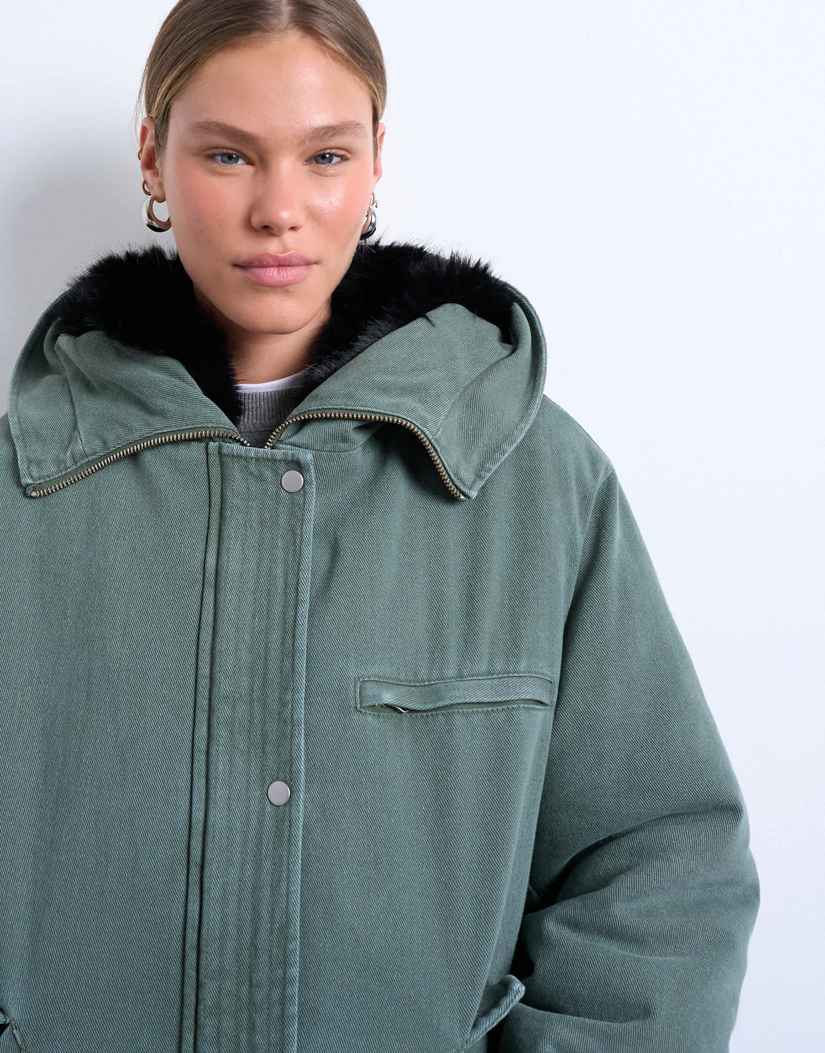 Topshop premium oversized parka with fur hood in khaki