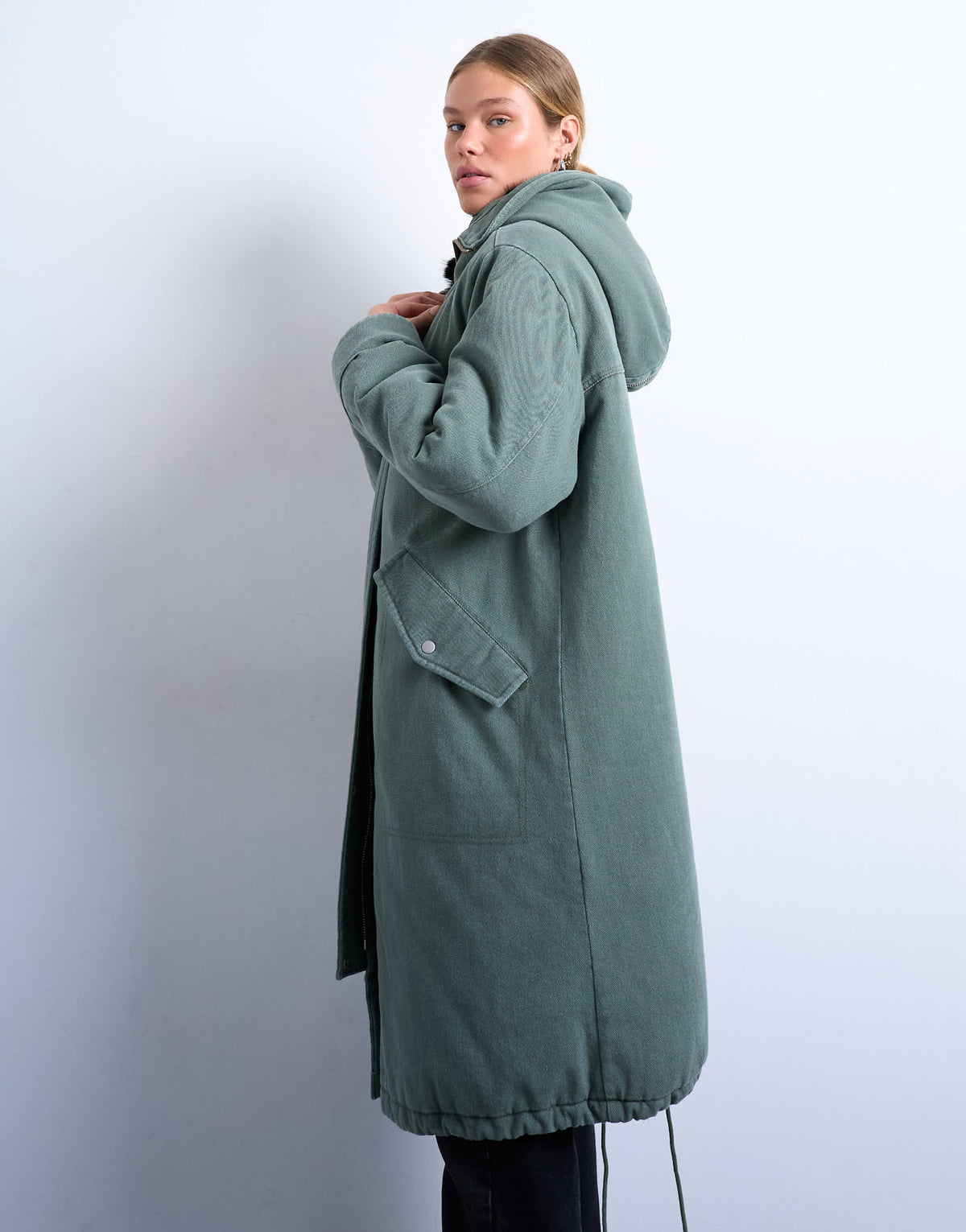 Topshop premium oversized parka with fur hood in khaki