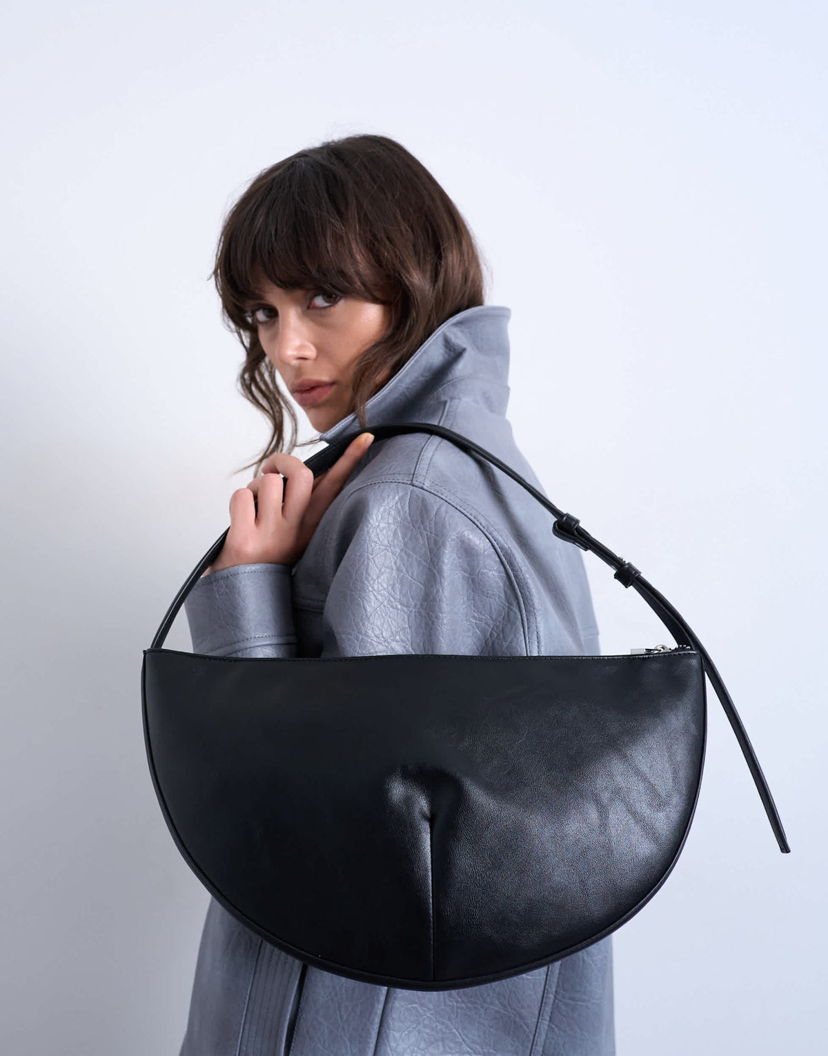 Topshop Curly medium scoop shoulder bag in black