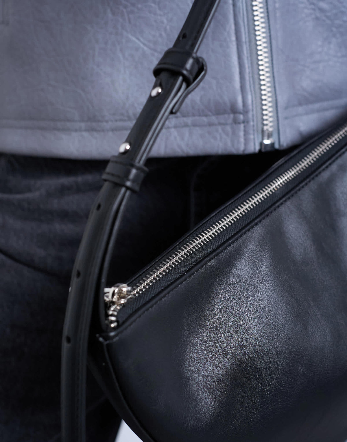 Topshop Curly medium scoop shoulder bag in black